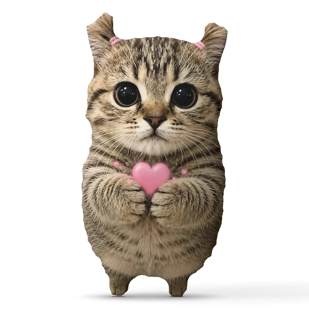 Cute Cat Holding Heart Shaped Throw Pillow Stuffed Animal Cushion Cat Lover Gift Romantic Valentine Sofa Bedroom Home Decor