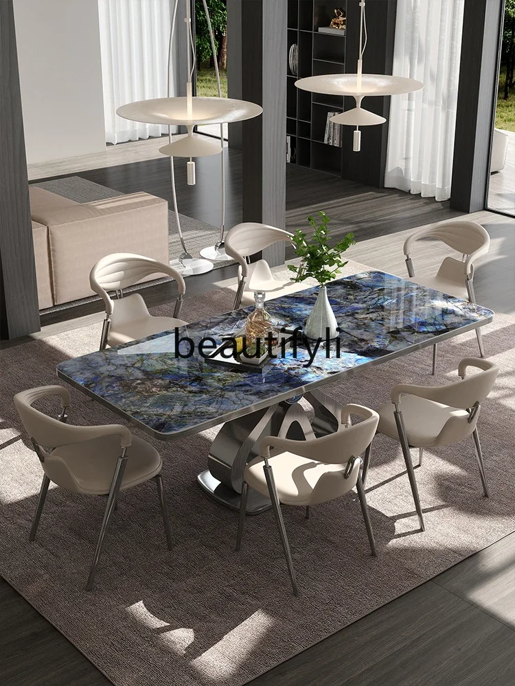 

Slate, light luxury modern simple small apartment, high-end Italian minimalist luxury stone rectangular dining table