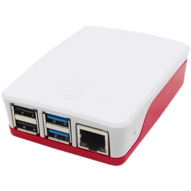 Obudowa ochronna z wentylatorem chłodzącym ABS do Raspberry Pi 4 generacji B, model Raspberry Pi 4B, klasyczna czerwono-biała obudowa.