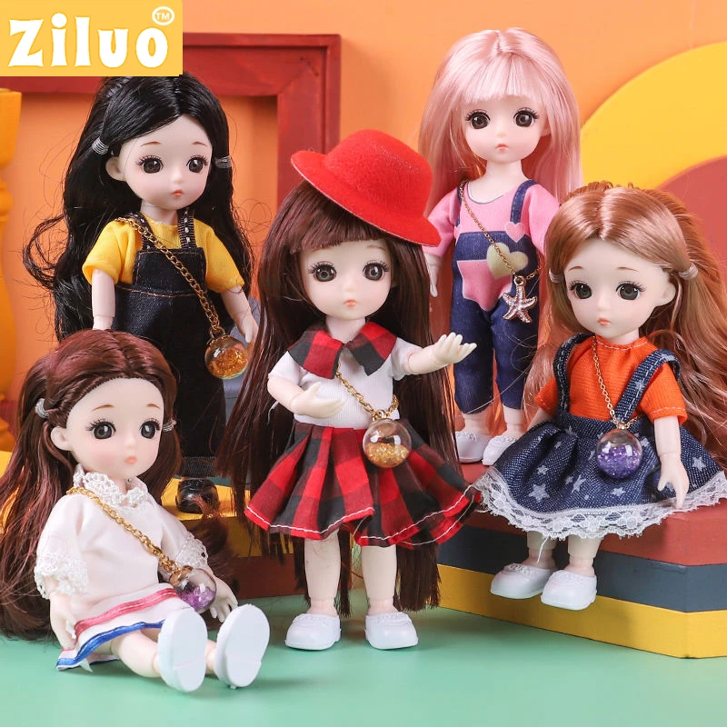 

1/12 BJD Dolls Girl Toy Gift 13 Joint Movable 17Cm Mini Doll Skirt Jumpsuit Clothes Accessories Fashion Dress Doll Clothes Set