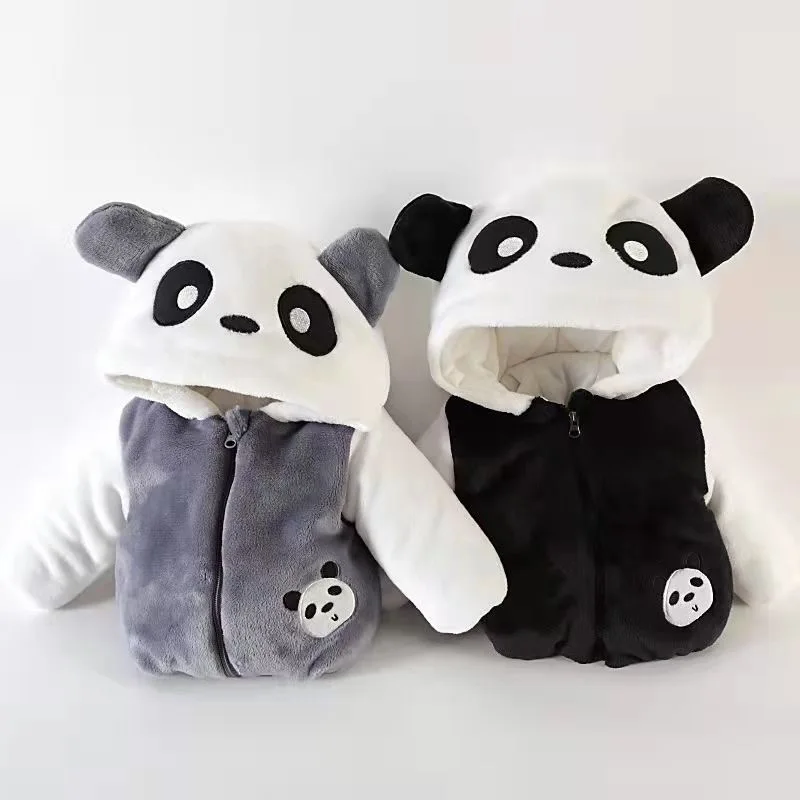 Autumn Winter Warm Baby Boys Jacket Cute Panda Plush Baby Coats For Girl Hooded Outwear Christmas Birthday Party Newborn Clothes