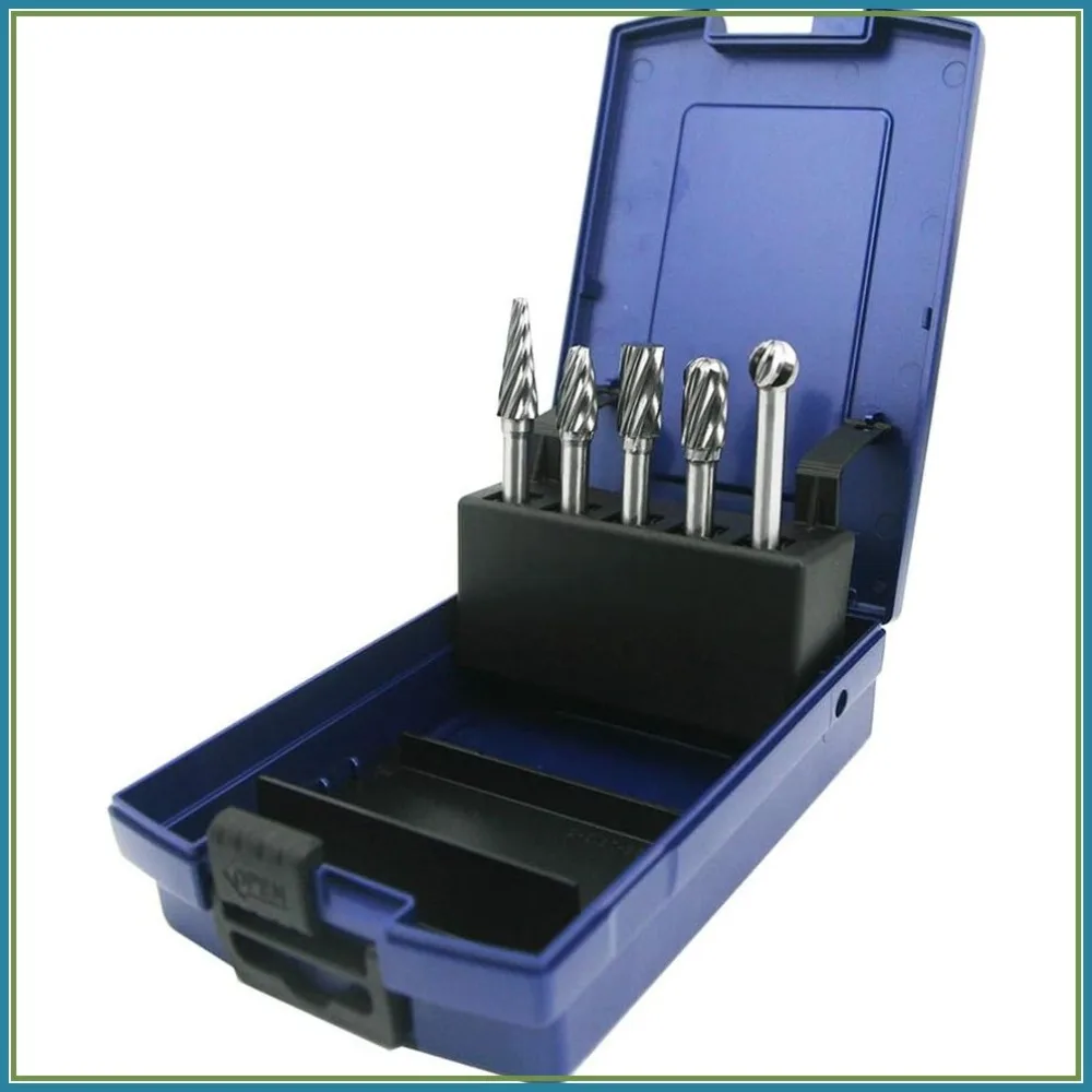

5-Piece Carbide Burrs Set for Metal Carving, Polishing, Engraving & Drilling with Plastic Box