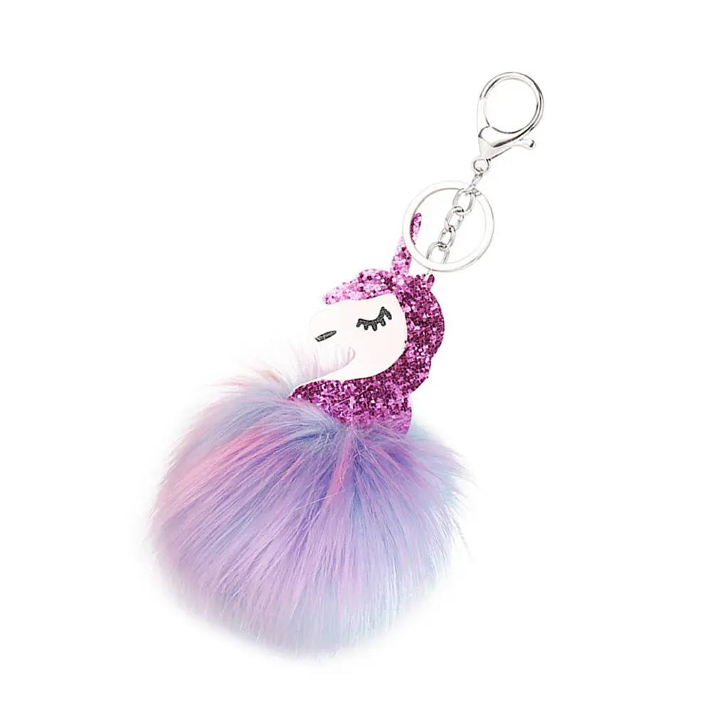 

Glitter Unicorn Keychain Colorful Ball Keyring Charm Key Holder Horse Head Rosy for Bag Car Decoration Unicorn Keyring