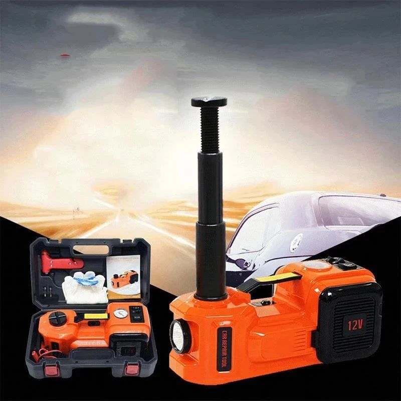 5Ton Lifting 45CM Electric Hydraulic Jack 3in1 Car Jack 150W DC12V Potable Tire Repair Tool With Inflator Pump Led Light Hammer