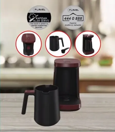 Máquina de café turca con sensor automático, dispositivo de marca Flavel, capacidad de 4 tazas, preparación de café de un toque con sonido y luz