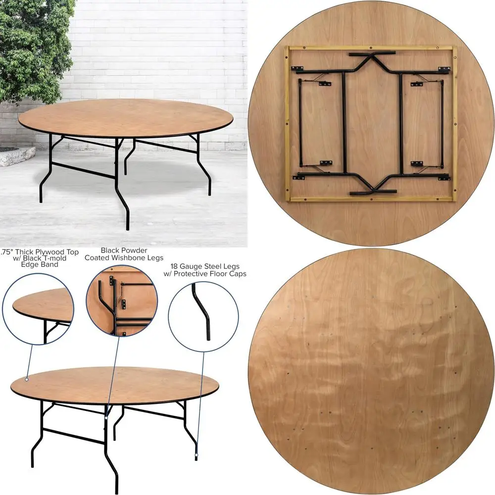 

Складной круглый стол для мероприятий Urman 6' All-Ocn Wood, портативный банкетный стол с деревянной столешницей, натуральный/черный цвет