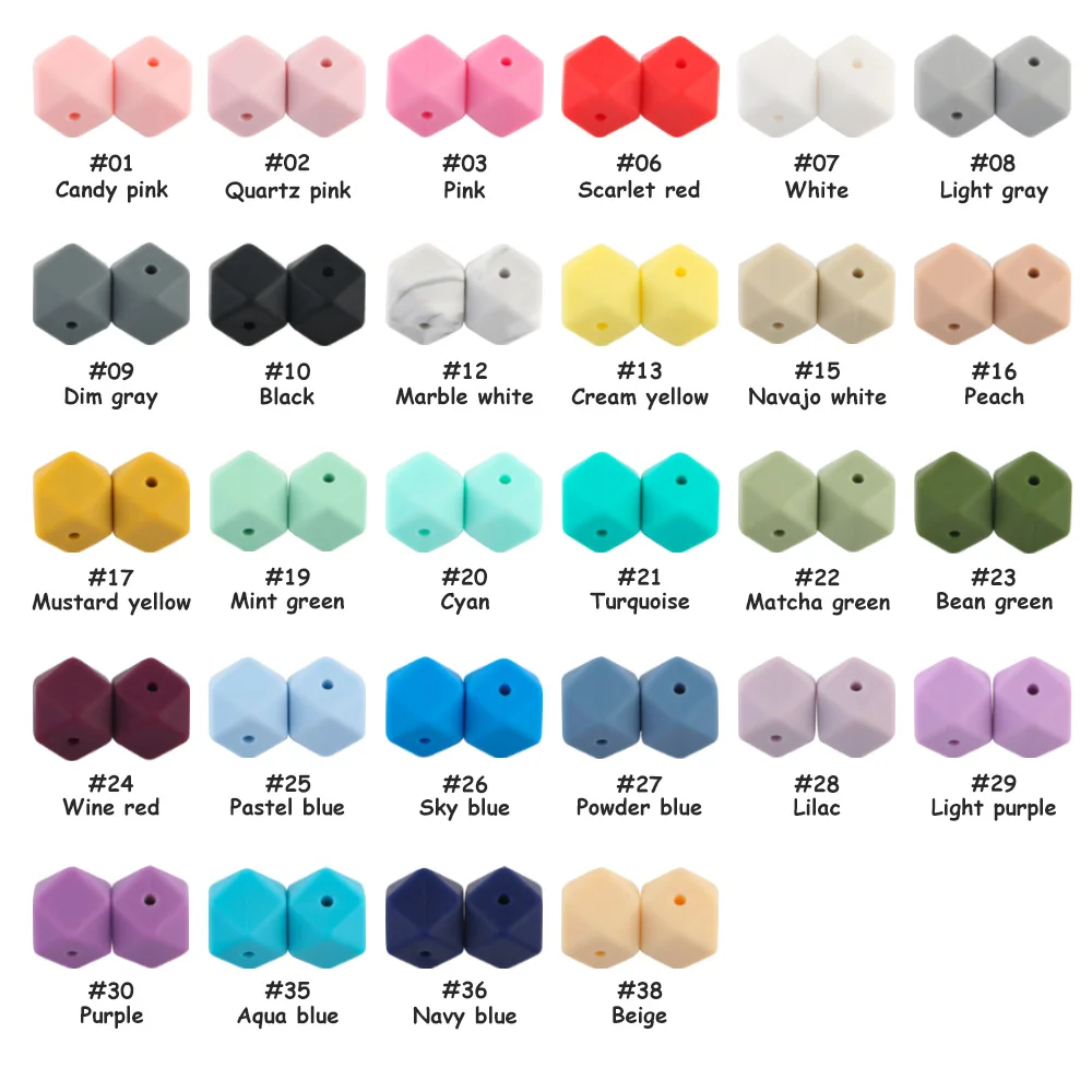 20Pcs Hexagon Silicone Beads Pearl 14/17mm DIY Pacifier Clip Chain Necklace For Jewelry Making Food Grade Silicone Mini Bead