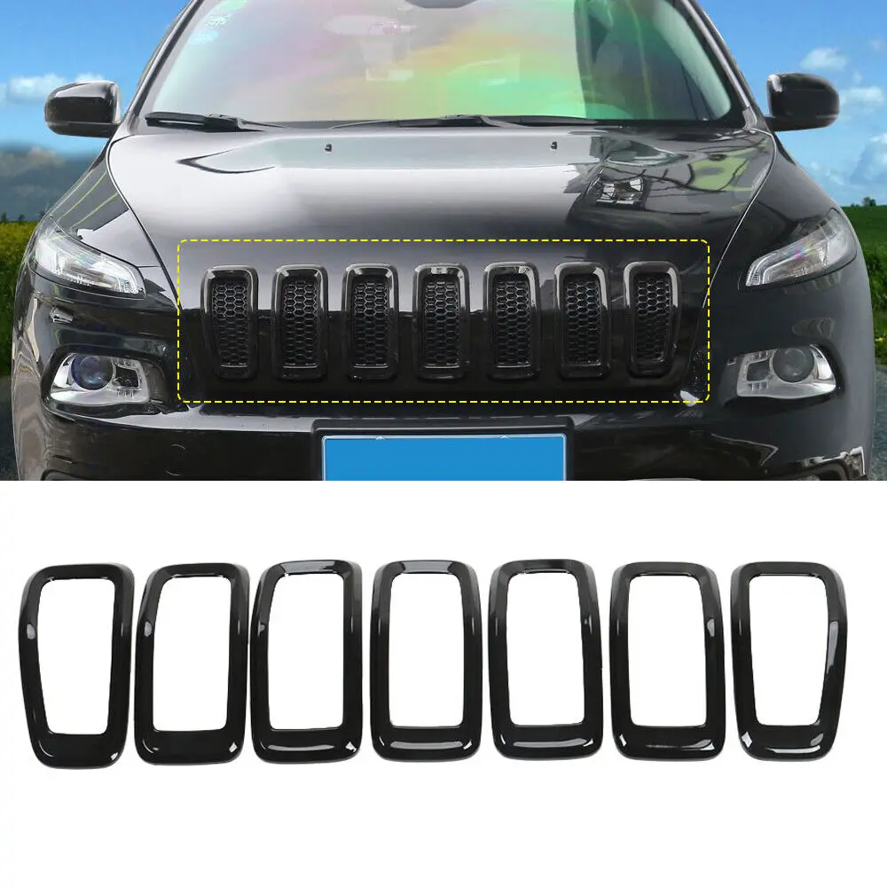 

For 2014-2018 Jeep Cherokee Black Front Grille Inserts Grill Frame Cover Trim 7X