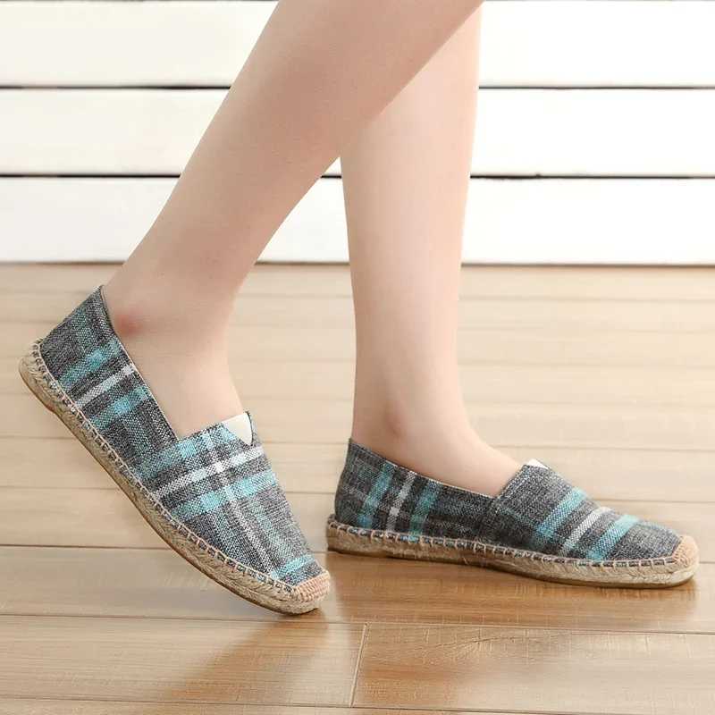 Breathable Lazy Shoes Comfortable Slip-on Soft Hand Stitched Thread Linen Sole Footwear Straw Woven Canvas Shoes Four Seasons