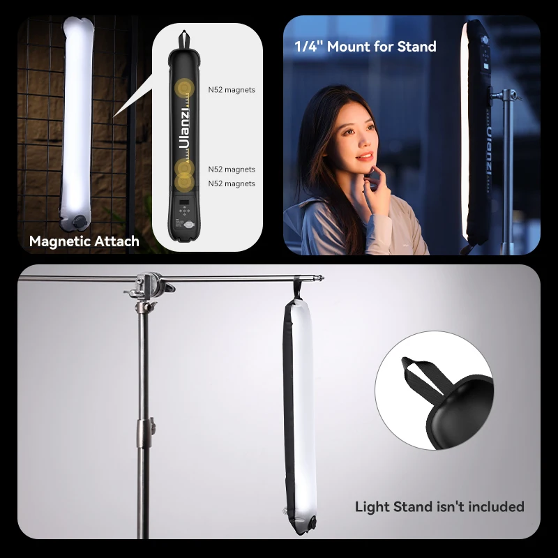 Imagem -04 - Ulanzi Inflável Tpu Air Tube Light Portátil Pocket Light Stick Montagem Magnética para Livestreaming Ua12 2700k6500k Bi-color 12w