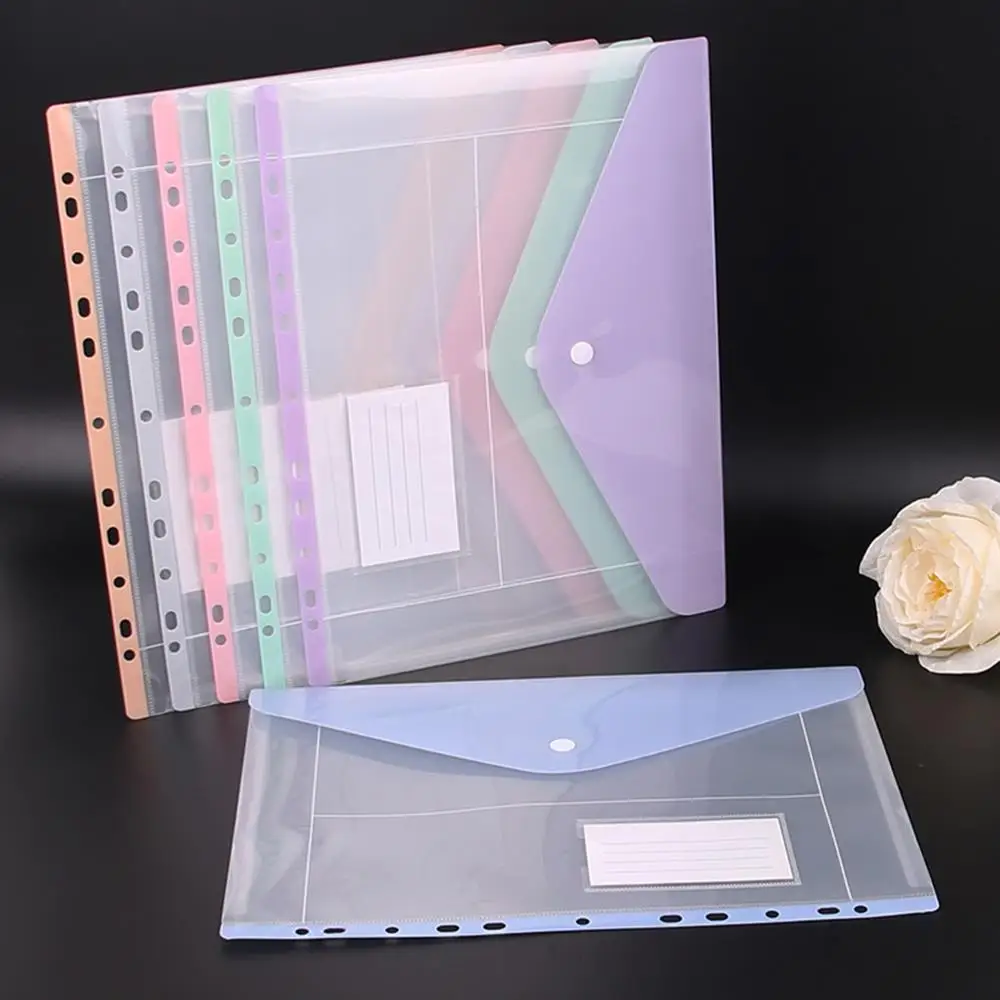 

6pcs A4 Transparent Plastic Document Pouch Wallet Pouches With Snap Closure And Label Pockets Expandable Binder For Office