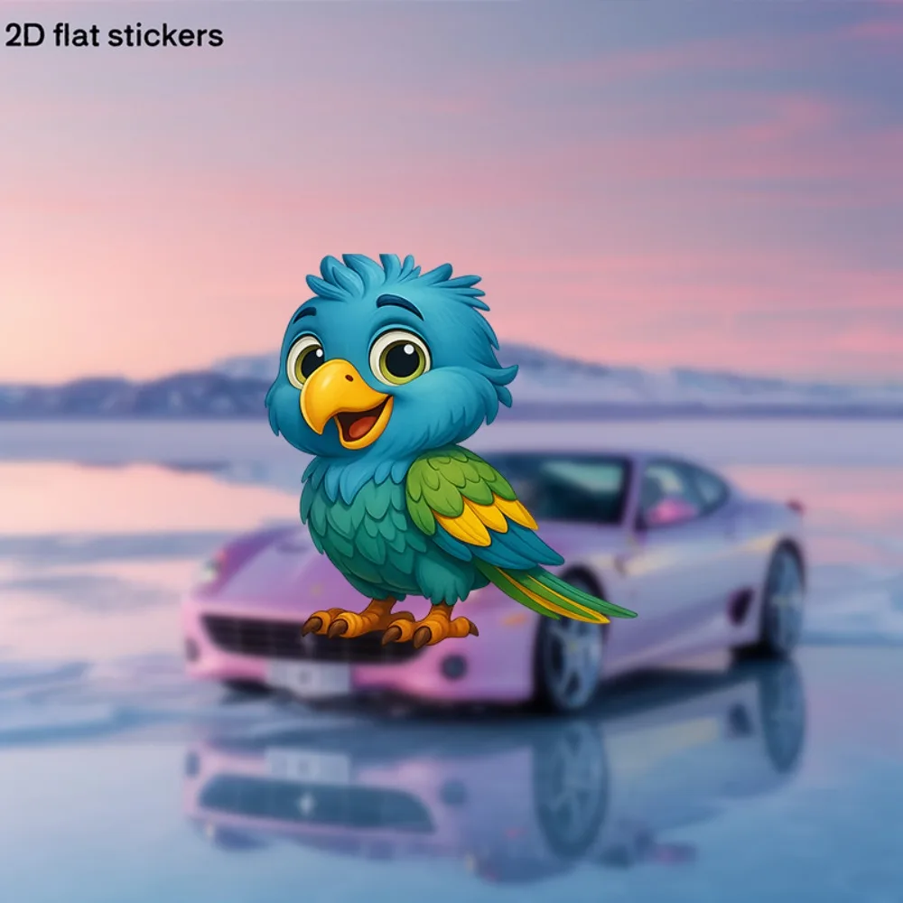 Cute Blue Parrot Sticker Glossy Plastic DIY Decal with Turquoise & Yellow Bird Flash Accent for Cars Motorcycles Laptops
