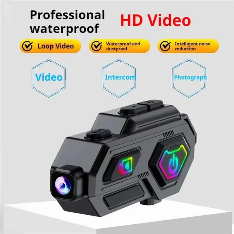 ABLB-Waterproof And Noise Reduction 4K HD Shooting All-In-One Motorcycle Intercom Helmet Bluetooth Headset Dash Cam A