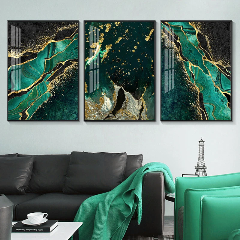 

Abstract Gold foil lines Green river Poster Nordic Canvas Painting Prints Modern Style Wall Art Picture for Living Room Decor