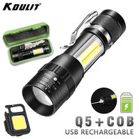 Mini Portable Q5 Led Flashlight Built In Battery Zoom Torch COB Lamp USB Charging Adjustable Penlight Outdoor Camping Lantern