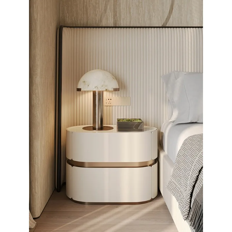 Italian light luxury oval marble bedside table French high-end master bedroom bedside table