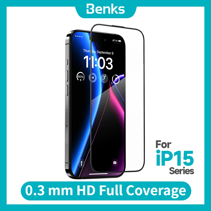 Benks Ultra Shield HD Protector de pantalla para iPhone 15 Pro Max, cobertura completa, 14ProMax, película antihuellas con filtro de polvo, 0,3mm