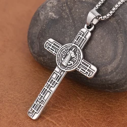 Classic Christian Jesus Cross Stainless Steel Necklace for Men Women Vintage Religion Prayer Baptism Pendants Jewelry Wholesale
