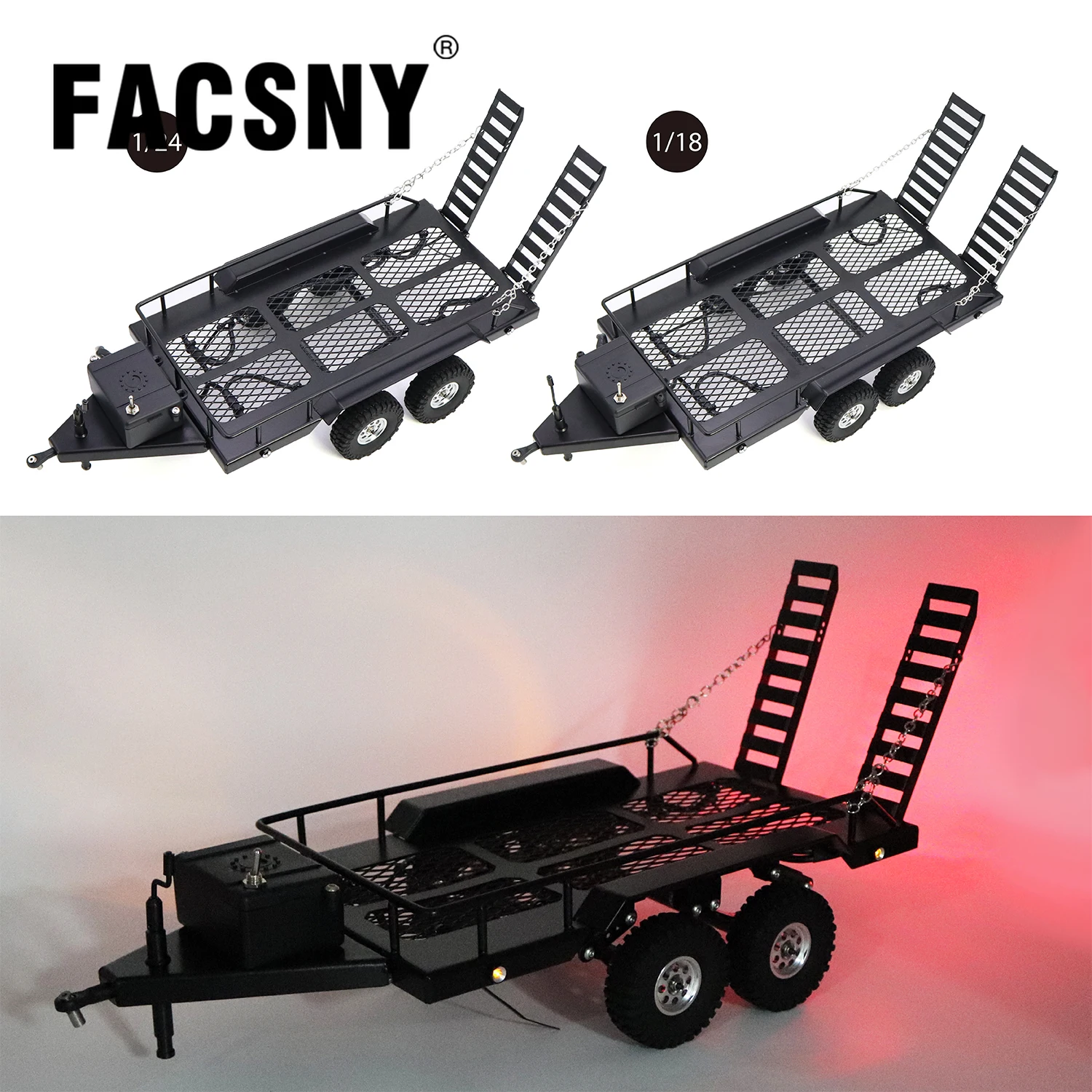 

Metal 1/18 1/24 Dual Track Flatbe Trailer Kit With Tail Light And Hitch For RC Crawler TRX4M SCX24 FMS FCX24 AX24 Upgrade Part