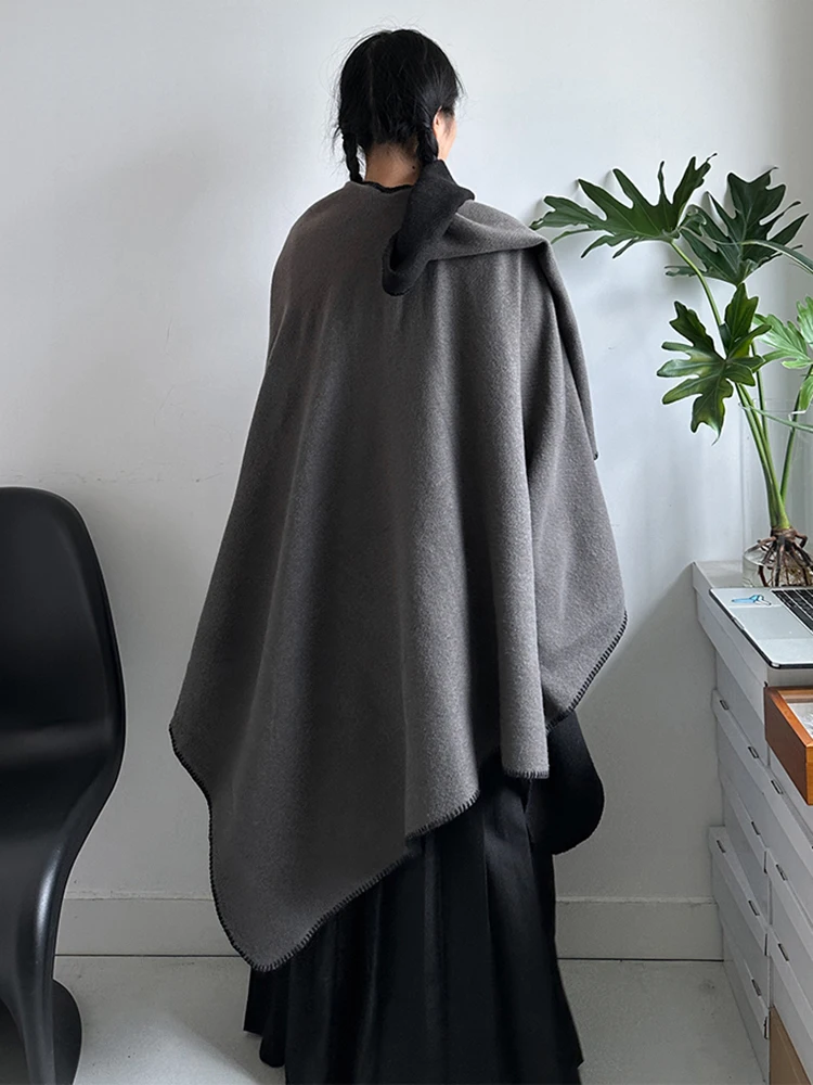 [EAM] Women Black Gray Long Big Size Elegant Keep Warm Scarf New Long  Personality   Fashion Tide Autumn Winter 2024 1DH8166