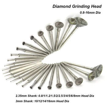 10 adet 8-16mm saplı elmas taşlama kafası monte nokta Bit çapak iğne parlatma aşındırıcı aracı taş yeşim soyma oyma