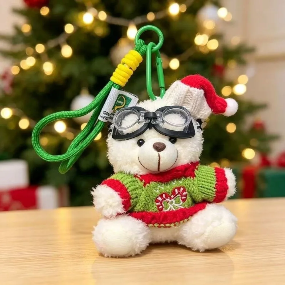 Stuffed Animal Knit Sweater Bear Knitted Outfit Soft Fleece Goggles Plush Pendant Durable Miniature Size Christmas Doll Keychain