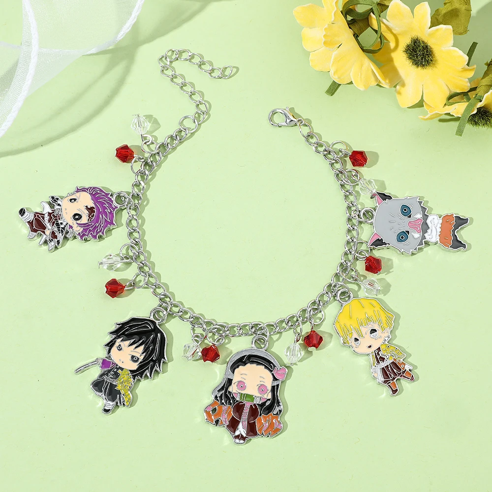 Anime Demon Slayer Adjustable Bracelet Kawaii  Agatsuma Zenitsu  Nezuko Character Pendant Bracelet  for Women Jewelry Toy Gift