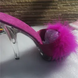 Tacchi alti 13 CENTIMETRI Scarpe Stripper Paffuto Piumato Di Cristallo Scarpe Hot Sexy Della Piattaforma Sandali Da Donna