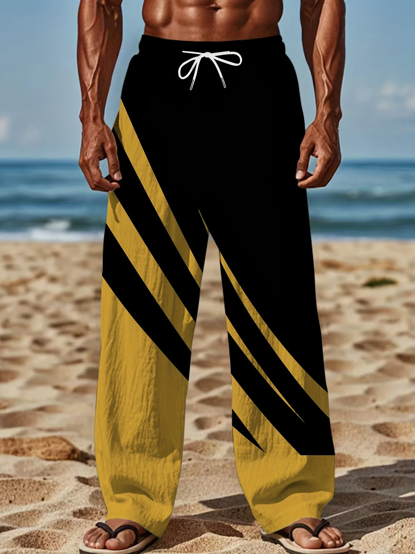 Extremely Simple Style Pattern for Men and Women, 3D Striped Printed Pants for Casual and Fashionable Beach Fitness Daily Outfit
