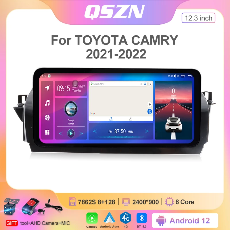 12.3 Polegada mais recente rádio do carro para toyota camry 2021-2022 navegação wifi/4g gps android 12 carplay automotivo multimídia