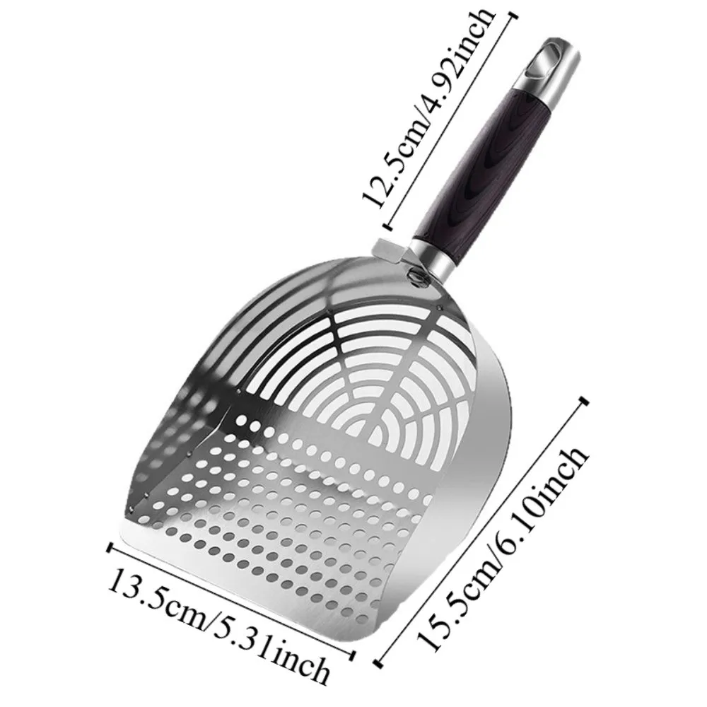 الفولاذ المقاوم للصدأ القط القمامة مغرفة مقبض طويل قوي شبكة الحيوانات الأليفة النفايات مجرفة قبضة مريحة سريع غربال القط أنبوب غربلة أداة #6