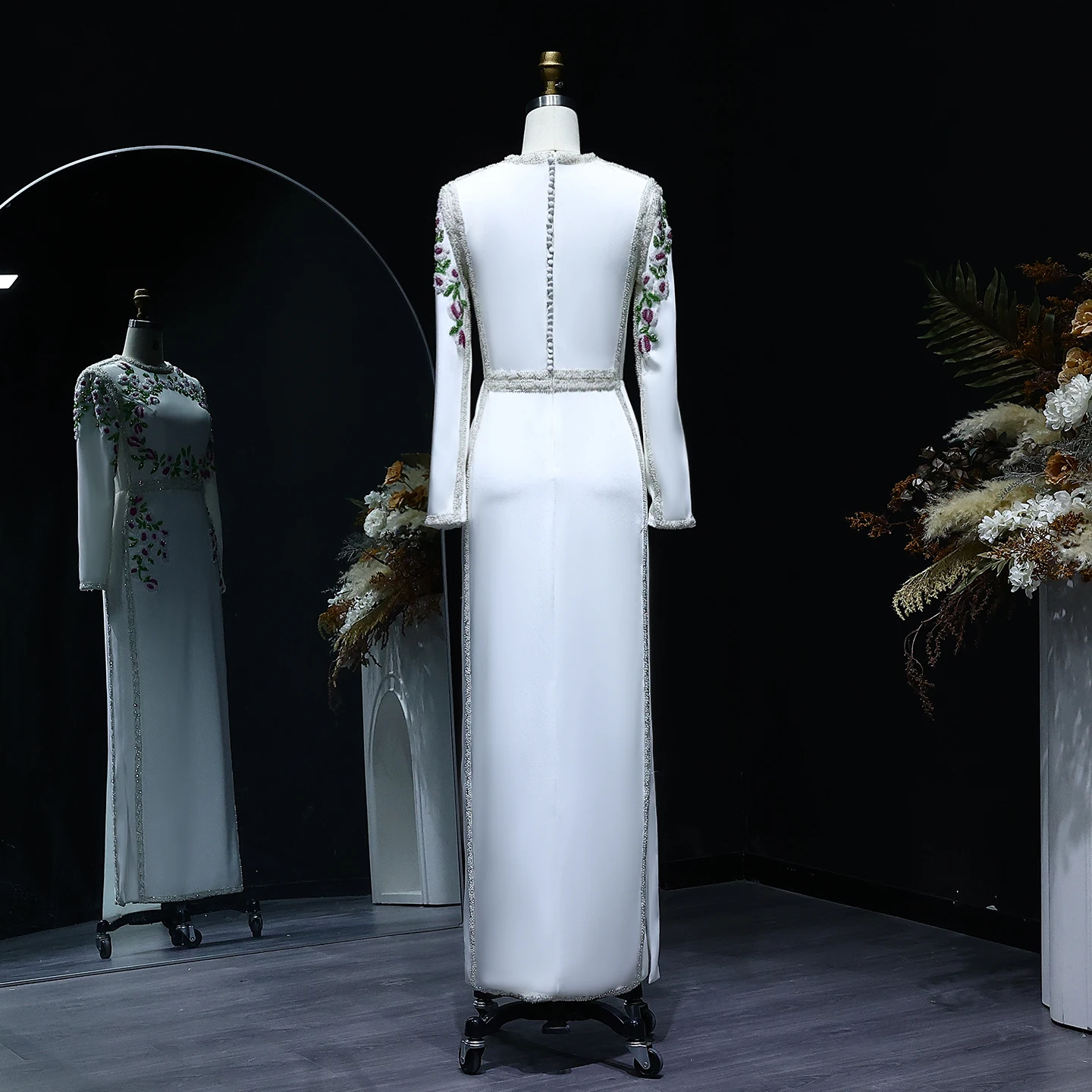 Sharon Said élégant blanc brodé flore dubaï robes de soirée manches longues musulman pour robes de fête de mariage SS541 personnalisé