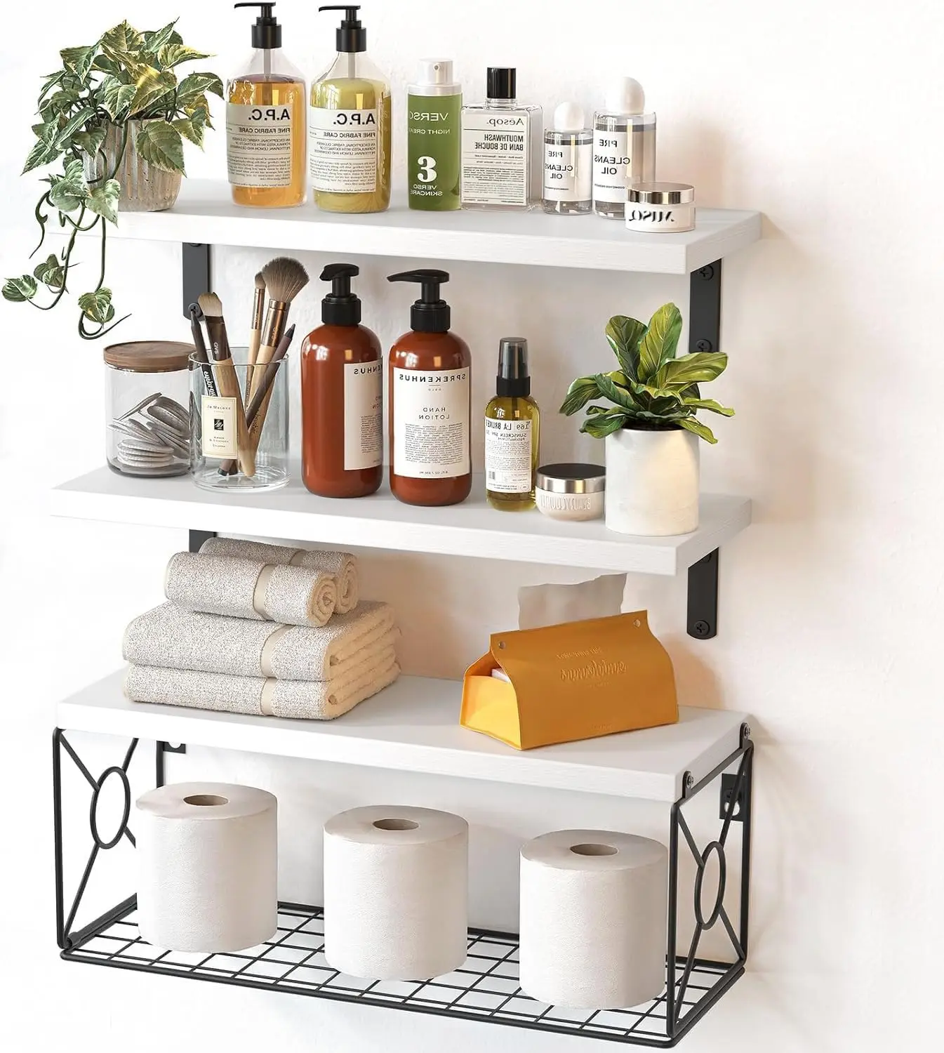 

Amada Bathroom Shelves Over Toilet with Storage Basket, Floating Wall Shelf for Home Organization & Wall Decor, Bathroo