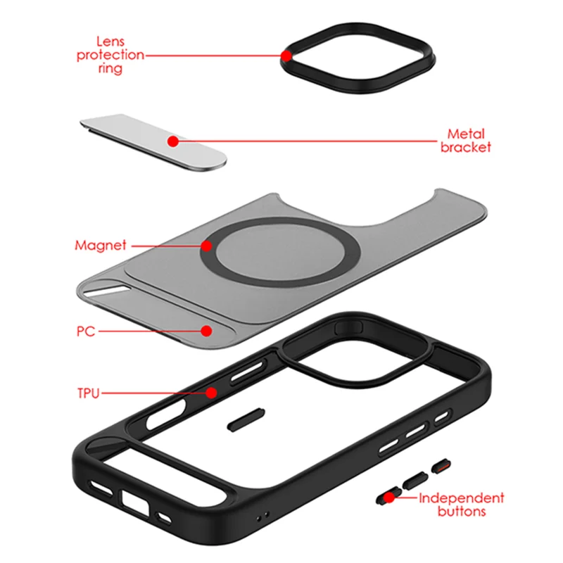 Metal Bracket for Magsafe Phone Case for iphone 17 pro max 16 Pro 15 14 13 Simple Senior Frosted Matte Wireless Charging Cover