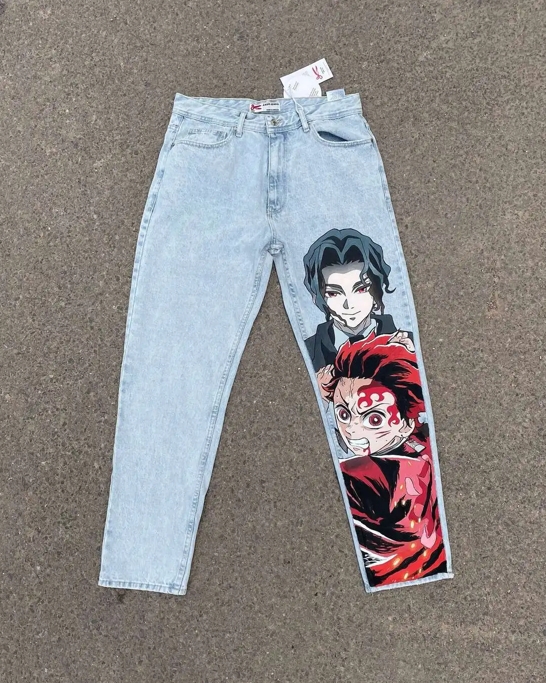 Harajuku Anime Muzan and tanjiro Print Baggy Jean Wide Leg Trouser New Style Streetwear Y2k Jeans for Men Women High Waist Pants