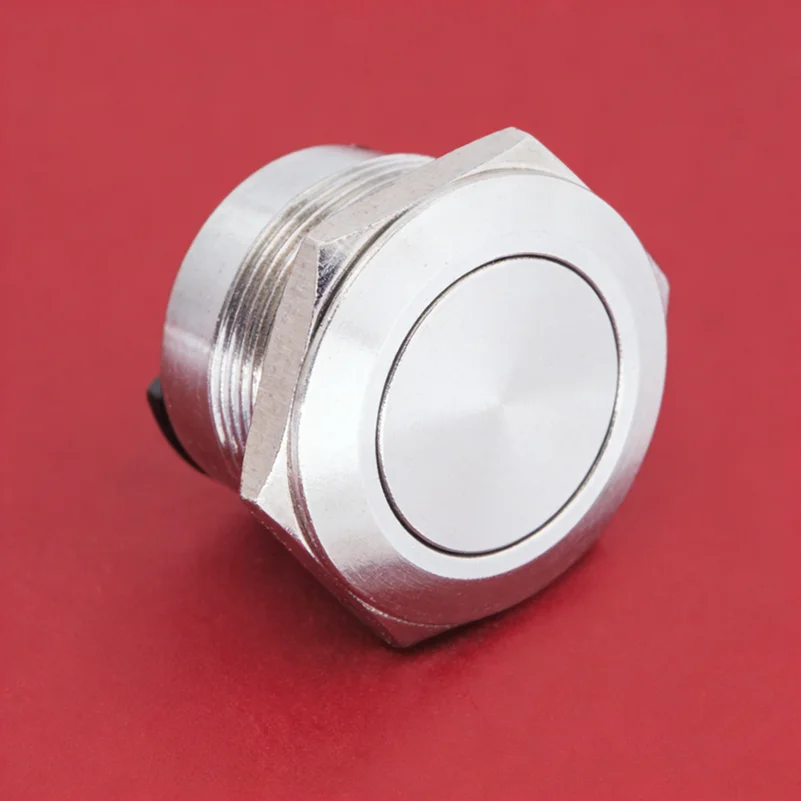 22mm Mounting Hole,  Flat Round New 1NO Short Body Non-Illuminated Push Button Switch  IP65 Stainless Steel Switch