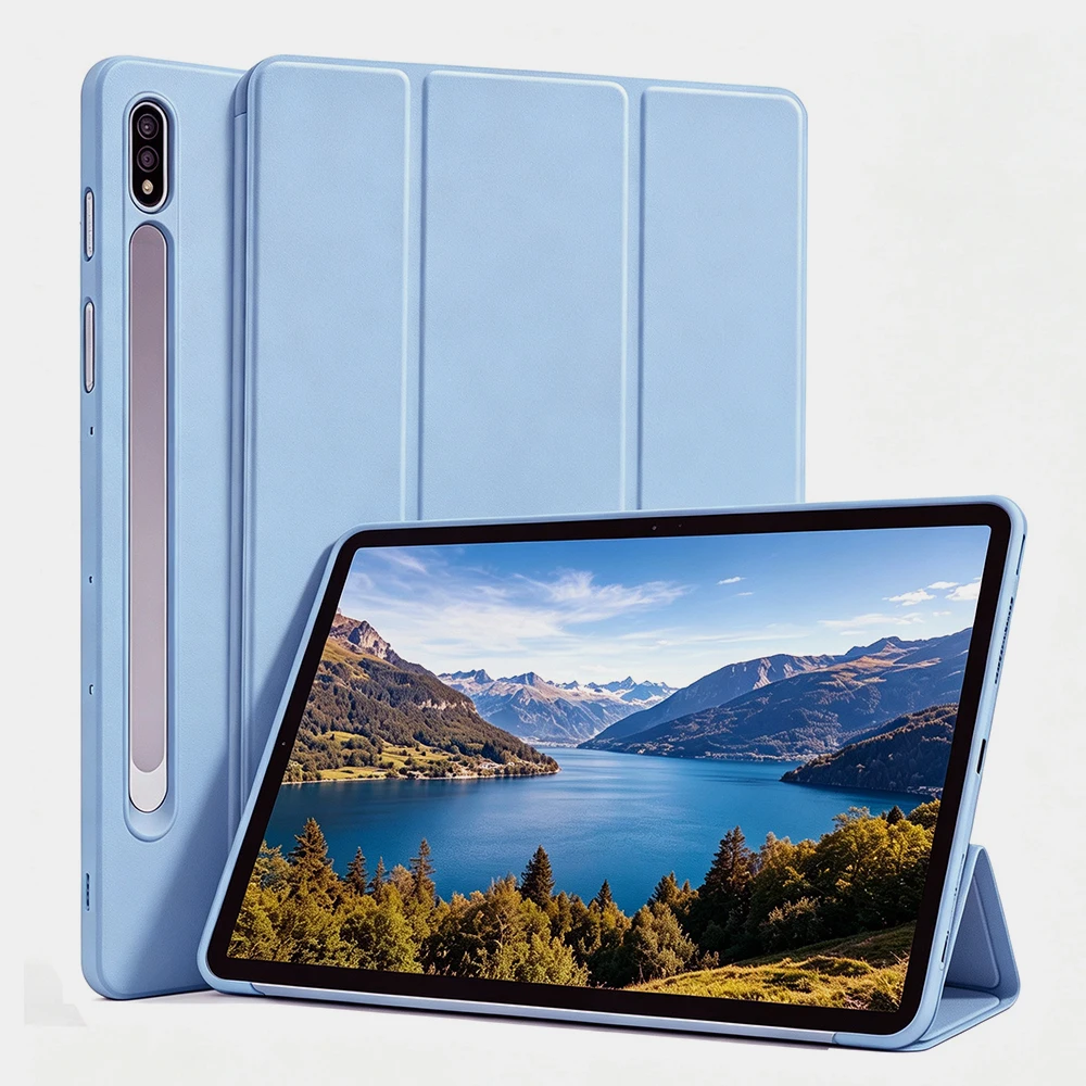Флип-чехол для Samsung Galaxy Tab S10/S9 FE/S10 Lite 10.9, S11/S9/S8/S7 11 дюймов, тройной складной чехол-подставка с мягкой задней крышкой из ТПУ и функцией автоматического включения/выключения.