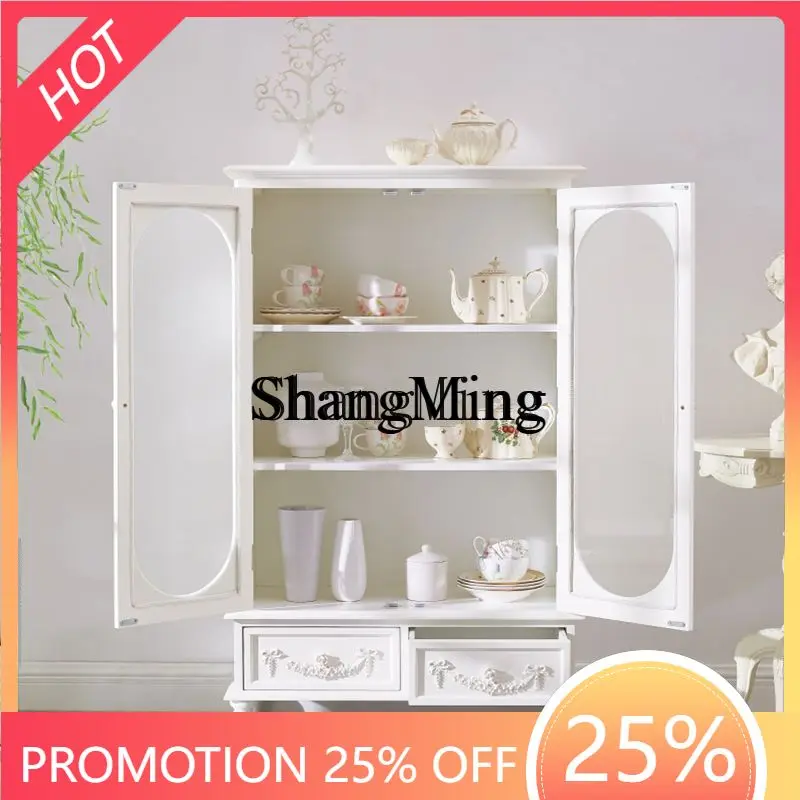 

SM new household retro dining side cabinet double door locker pastoral pink storage dining side cabinet