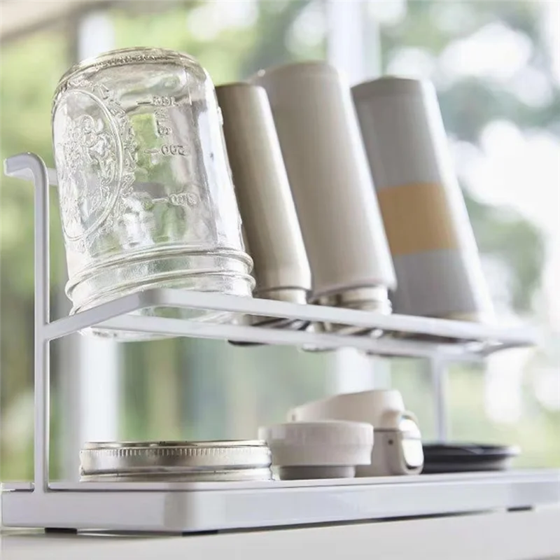 

Bottle Drying Rack, Space-Saving Two-Tier Design For Bottles,Tray For Kitchen Sink Countertop Storage-AC82
