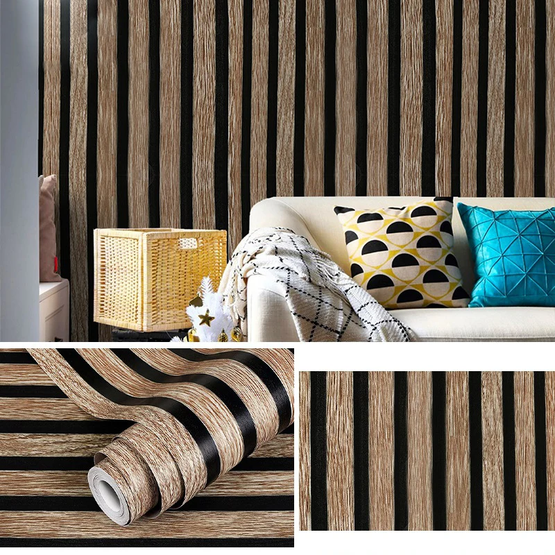 

Self-adhesive Wallpaper Desk Cabinet Furniture Renovation PVC Waterproof StickerWood Stripe 45cm Background Wall