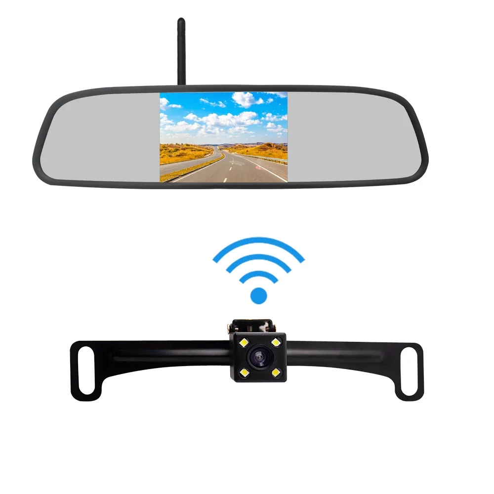 4.3 Inch Wireless Mirror Monitor Universal License Plate Frame Backup Camera Rear View Parking Assistance Auto Accessories