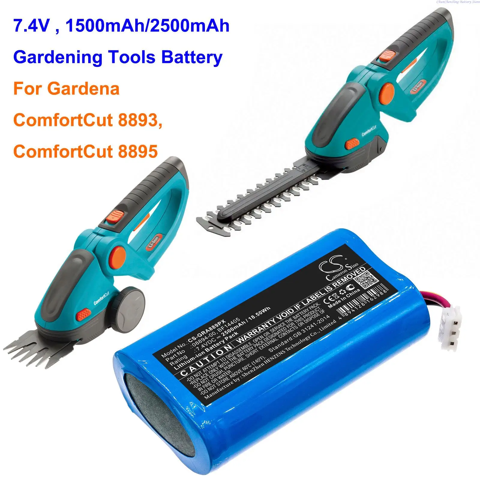 Cameron Sino 1500mAh/2500mAh Gardening Tools Battery for Gardena ComfortCut 8893, ComfortCut 8895