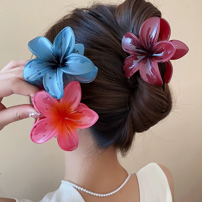 Pinzas para el cabello de flores degradadas rojas para mujer, pinzas para el cabello con forma de flor de huevo bohemio, tocado de moda, horquilla, pasador de cangrejo, accesorios para el cabello