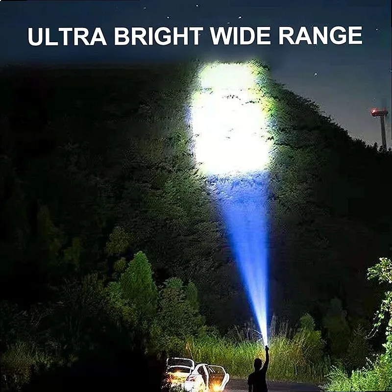 High Power LED Flashlight Camping Torch Rechargeable Portable 4 Modes COB Side Light