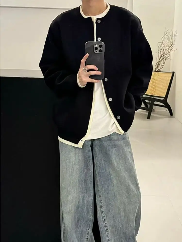 

Мужской кардиган-свитер Bla Open, повседневный, в стиле колор-блок, вязаный, длинный, для отдыха, осенне-зимняя верхняя одежда, американский стиль