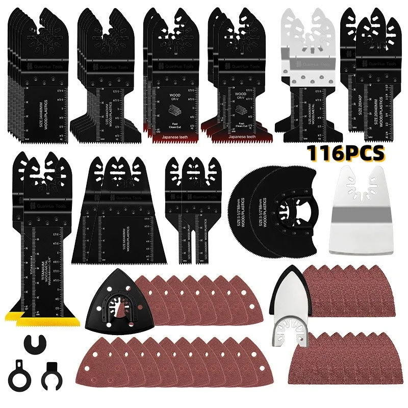 116pcs-oscillating-tool-accessories-set-with-blades-scraper-sandpaper-sanding-discs-and-adapter-for-cutting-sanding-scraping