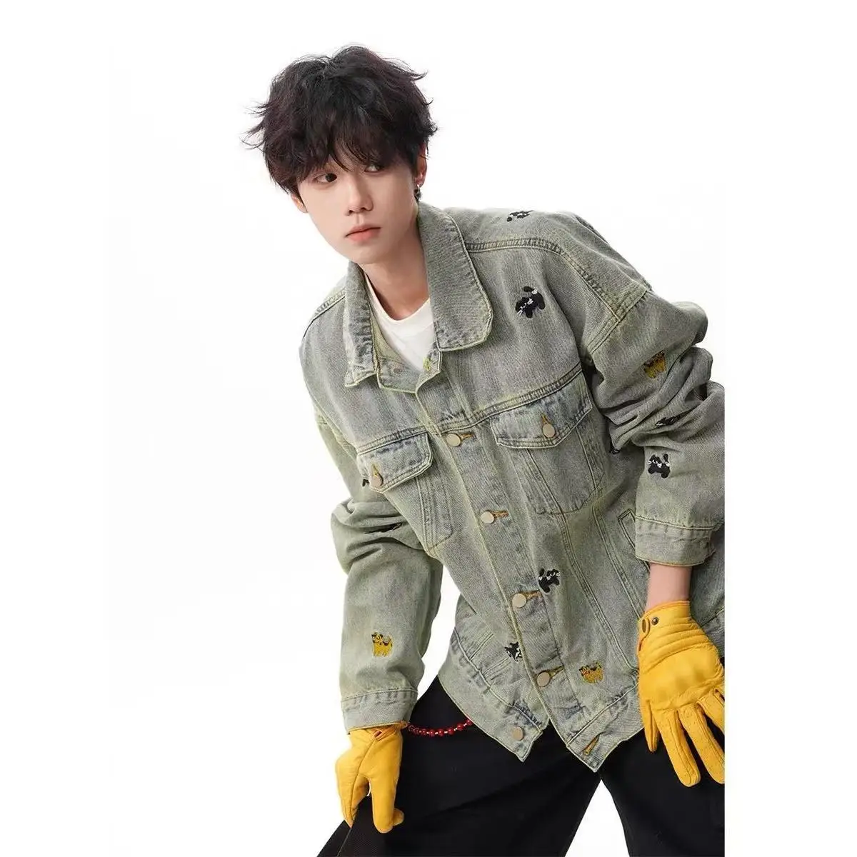 

Loose Men's Jaet Spring Autumn Harajuku Sle High Street Trendin Casual Haome Outerwear Polyester Fiber Long Sve