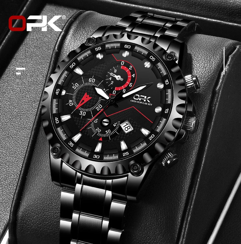 OPK 8128 Original Quartz Movement Watch For Men Luminous Function Daily Waterproof Calendar Window Watch