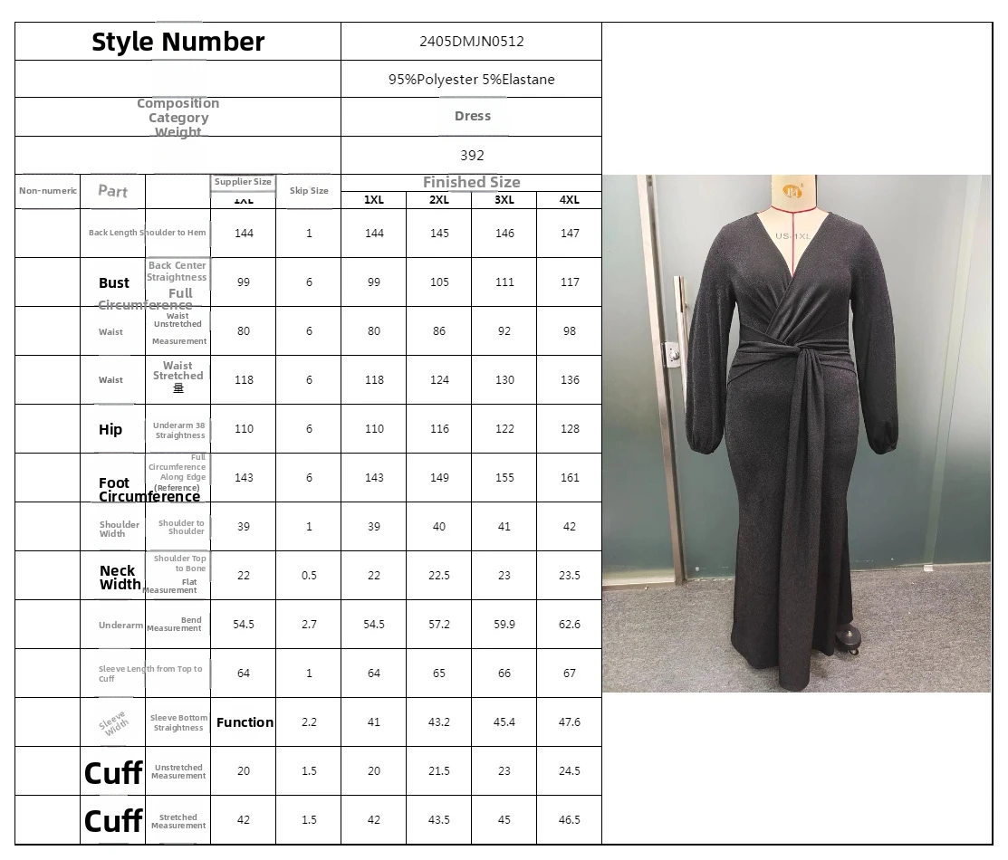 Abito da sera con scollo a V taglie forti Abito da banchetto a coda di pesce dimagrante elegante a maniche lunghe per donna Autunno Inverno Nuovo arrivo