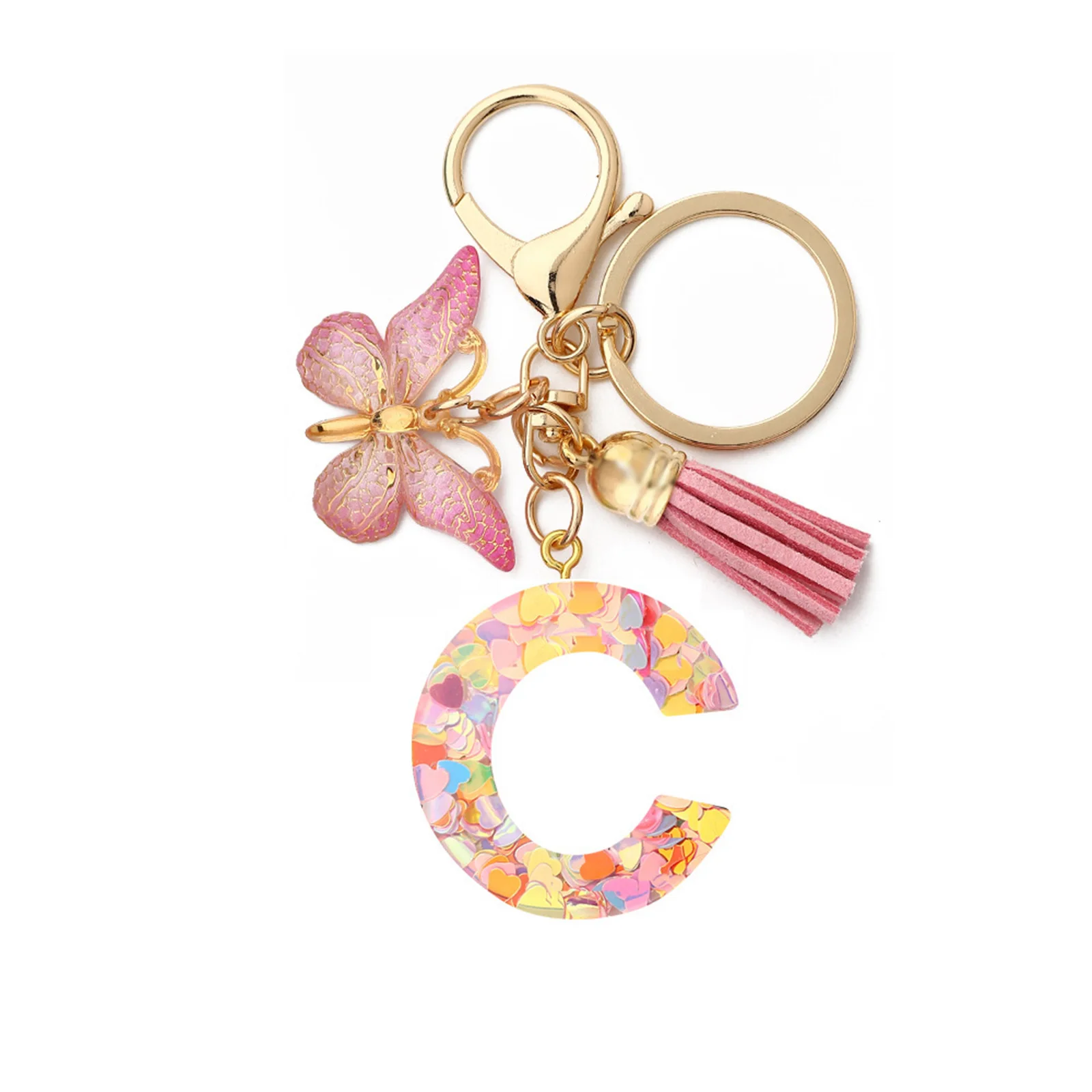 Resin Stylish Capital Letter Keychain Bag Accessory Pink Butterfly Animal Initial Alphabet " A-Z " Pendant Keyring Birthday Gift